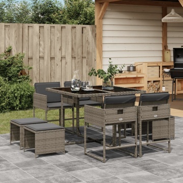 Set mobilier grădină cu perne, 9 piese, gri, poliratan - Img 1
