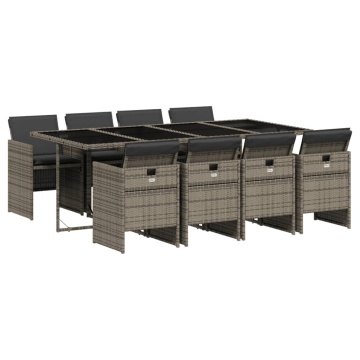 Set mobilier grădină cu perne, 9 piese, gri, poliratan - Img 2
