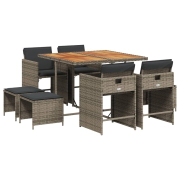 Set mobilier grădină cu perne, 9 piese, gri, poliratan - Img 2