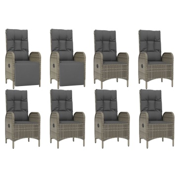 Set mobilier grădină cu perne, 9 piese, gri, poliratan - Img 4