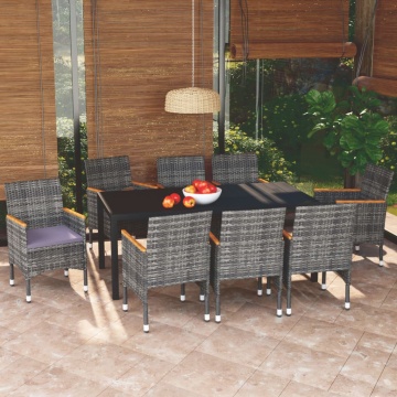 Set mobilier grădină cu perne, 9 piese, gri, poliratan - Img 1