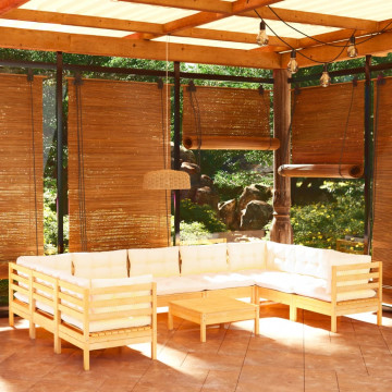 Set mobilier grădină cu perne crem, 10 piese, lemn masiv de pin - Img 1