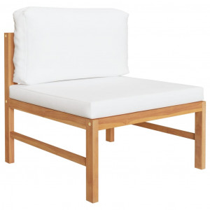Set mobilier grădină cu perne crem, 3 piese, lemn de tec - Img 2
