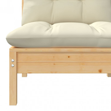 Set mobilier grădină cu perne crem, 3 piese, lemn masiv de pin - Img 8