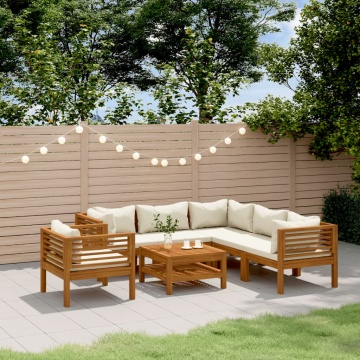 Set mobilier grădină cu perne crem, 7 piese, lemn masiv acacia - Img 1