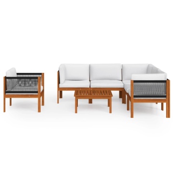 Set mobilier grădină cu perne, crem, 7 piese, lemn masiv acacia - Img 3