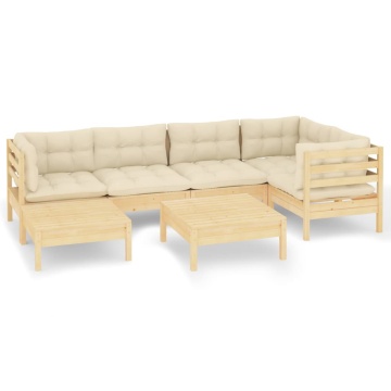 Set mobilier grădină cu perne crem, 7 piese, lemn masiv pin - Img 2