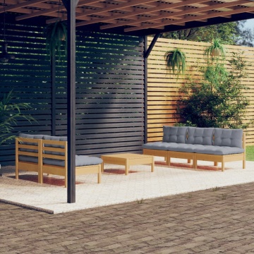 Set mobilier grădină cu perne gri, 6 piese, lemn de pin - Img 1