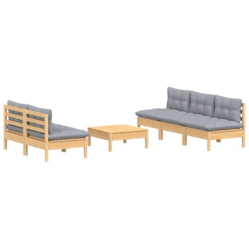 Set mobilier grădină cu perne gri, 6 piese, lemn de pin - Img 3