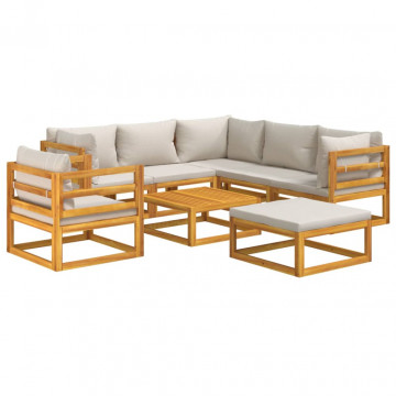 Set mobilier grădină cu perne gri deschis, 8 piese, lemn masiv - Img 3