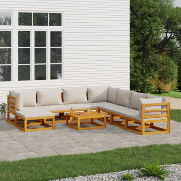 Set mobilier grădină cu perne gri deschis, 9 piese, lemn pin - Img 1