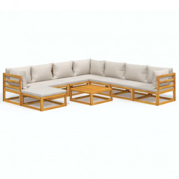 Set mobilier grădină cu perne gri deschis, 9 piese, lemn pin - Img 2
