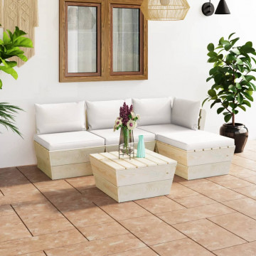 Set mobilier grădină din paleți cu perne, 5 piese, lemn molid - Img 1