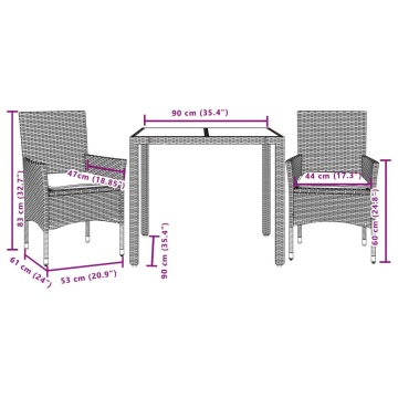 Set mobilier grădină perne 3 piese gri deschis poliratan sticlă - Img 6
