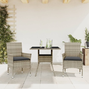 Set mobilier grădină perne 3 piese gri deschis poliratan sticlă - Img 1