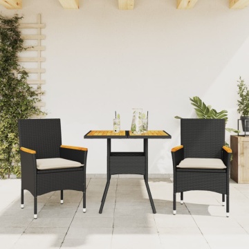 Set mobilier grădină perne 3 piese negru poliratan/lemn acacia - Img 1