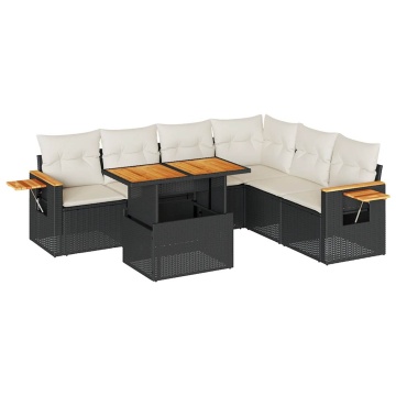 Set mobilier grădină perne 6 piese negru poliratan/lemn acacia - Img 2