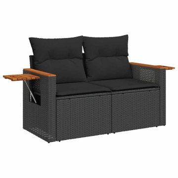 Set mobilier grădină perne 6 piese negru poliratan/lemn acacia - Img 8