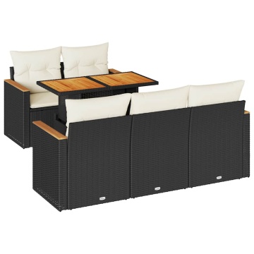 Set mobilier grădină perne 6 piese negru poliratan/lemn acacia - Img 2