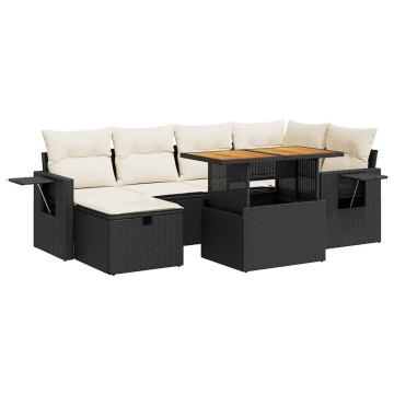 Set mobilier grădină perne 8 piese negru, poliratan/lemn acacia - Img 2