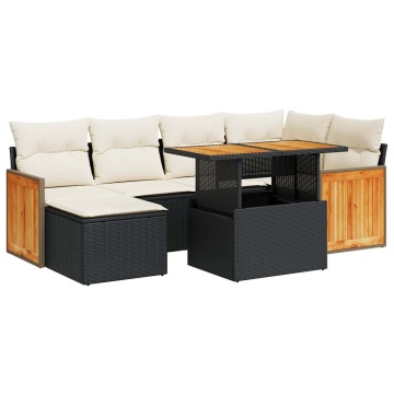 Set mobilier grădină perne 8 piese negru, poliratan/lemn acacia - Img 2