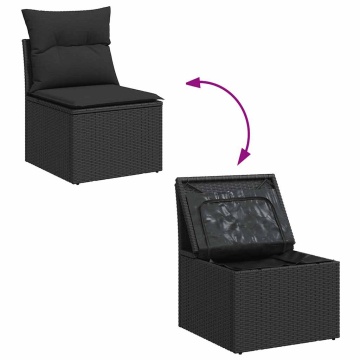 Set mobilier grădină perne 8 piese negru, poliratan/lemn acacia - Img 7
