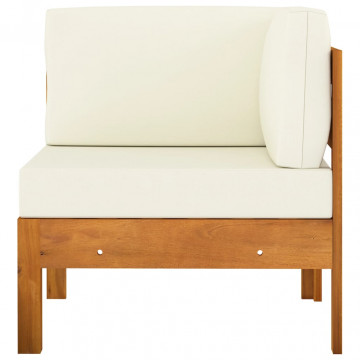 Set mobilier grădină perne alb crem, 5 piese, lemn masiv acacia - Img 7
