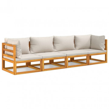 Set mobilier grădină, perne gri deschis, 4 piese, lemn masiv - Img 2