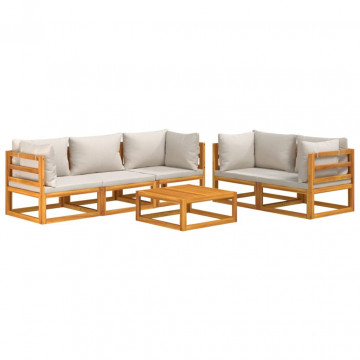 Set mobilier grădină, perne gri deschis, 6 piese, lemn masiv - Img 3