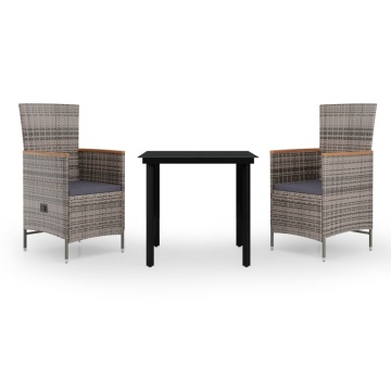 Set mobilier pentru grădină, cu perne, 3 piese, gri - Img 2