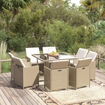 Set mobilier pentru grădină cu perne, 9 piese, bej, poliratan - Img 1