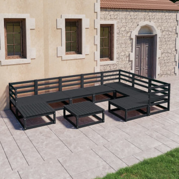 Set mobilier relaxare de grădină 10 piese negru lemn masiv pin - Img 1