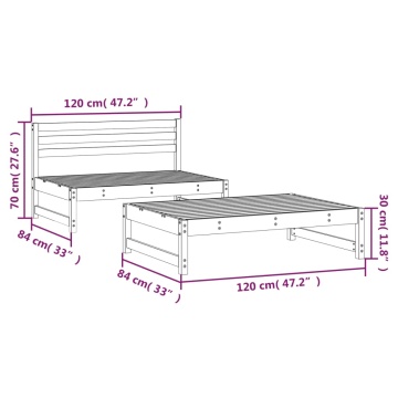 Set mobilier relaxare grădină, 2 piese, alb, lemn masiv de pin - Img 6