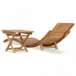Șezlong de soare pliabil cu masă, lemn masiv de tec - Img 4