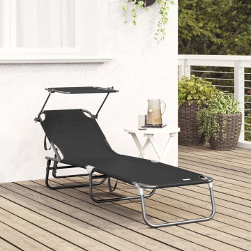 Șezlong pliabil cu copertină Negru 600D material Oxford - Img 3