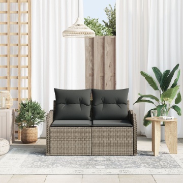 Sofa de grădină cu două locuri cu depozitare și perne, gri din rattan sintetic - Img 1