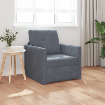 Sofa Floor Individual Convertibil Catifea 74x77x81 cm Gri Închis - Img 1