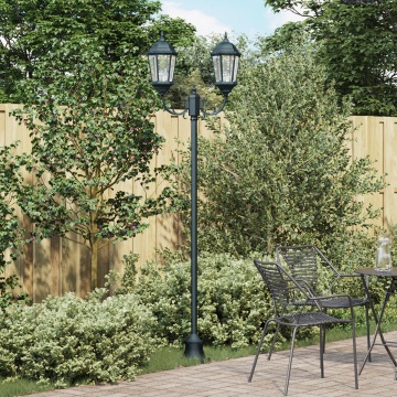 Stâlp de lumină pentru grădină cu 2 lămpi E27 Verde 220 cm Aluminiu - Img 1