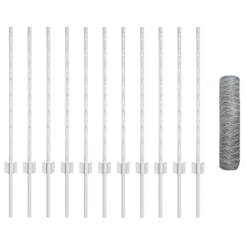 Stâlpi de gard 11 buc U-Channel 80 cm Oțel galvanizat, Gard hexagonal 0.8x25 m Oțel galvanizat - Img 2