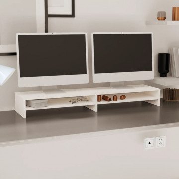 Stand pentru monitor, alb, 100x24x13 cm, lemn masiv de pin - Img 3