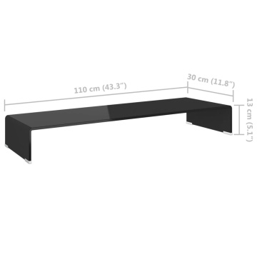 Stand TV/Suport monitor, sticlă, 110x30x13 cm, negru - Img 5