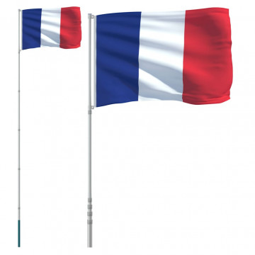 Steag Franța și stâlp din aluminiu, 5,55 m - Img 2