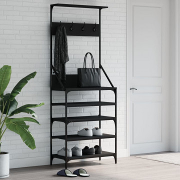 Suport de haine cu raft de pantofi, negru, 70x34x184 cm - Img 1