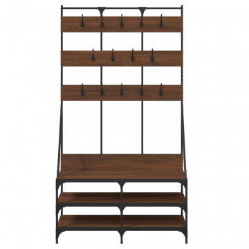 Suport de haine cu raft pantofi, stejar maro, 100x40x184 cm - Img 4