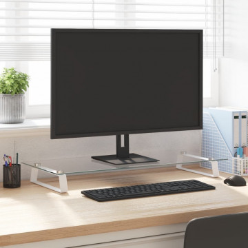 Suport de monitor, alb, 80x35x8 cm, sticlă securizată și metal - Img 1