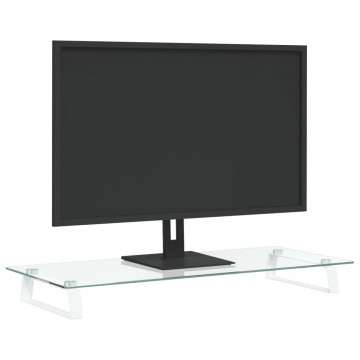 Suport de monitor, alb, 80x35x8 cm, sticlă securizată și metal - Img 3