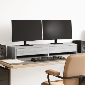 Suport monitor cu sertare sonoma gri 100x27x15cm lemn prelucrat - Img 1