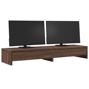 Suport monitor cu sertare, stejar maro, 100x27x15 cm, lemn - Img 3