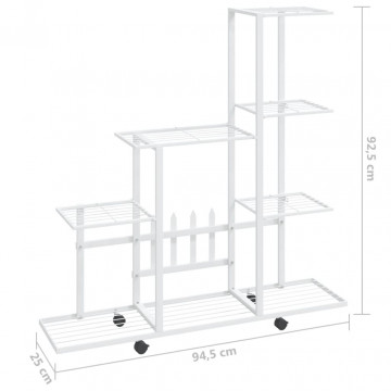 Suport pentru flori cu roți, 94,5x25x92,5 cm, alb, metal - Img 6