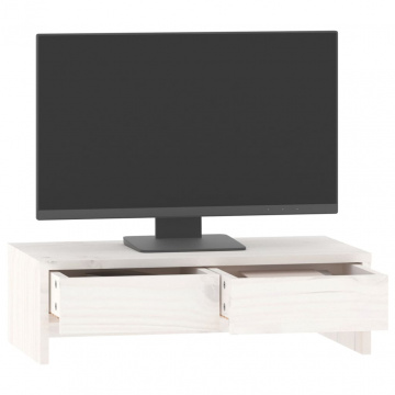 Suport pentru monitor, alb, 50x27x15 cm, lemn masiv pin - Img 4